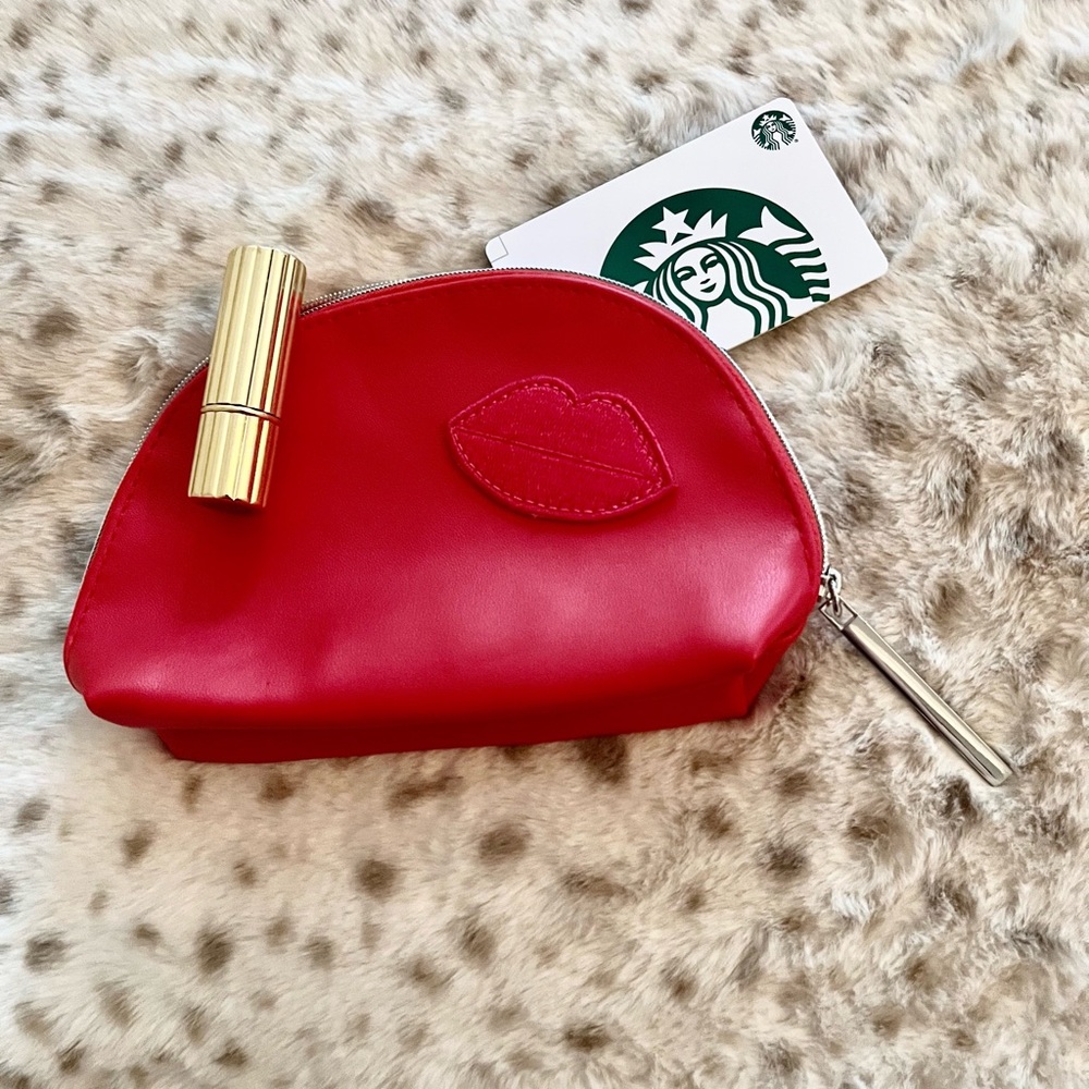 💋NWOT Lancôme Red Makeup Bag with Lips💋